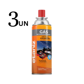 3 Refil Cartucho Gás Fogareiro Etaniz 400ml/227g