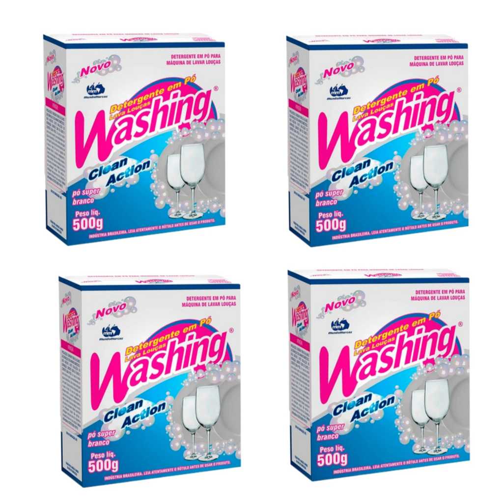 Kit 4 Sabão para Lava Louças Washing Pó 500g - Clean Action - MundoMarcas