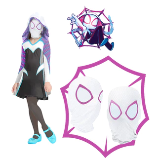 Fantasia Gwen Spider Aranha Fantasma C/Capuz + Mascara Tecido Respiravel