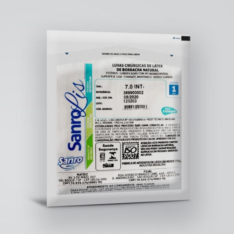 kit com 7 pares d Luvas cirúrgicas estéreis de látex de borracha natural - Santo Lis