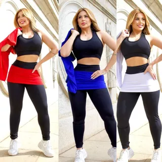 Conjunto de Academia Feminino Calça Legging com Saia e Top Basico Fitness Esportivo