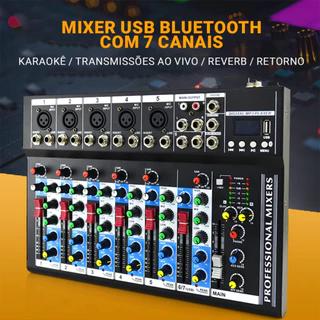 Console de mixagem portátil VEDO 7 canais Placa de som USB Reproduzir Gravar Computador Reproduzir Mini mixer de áudio