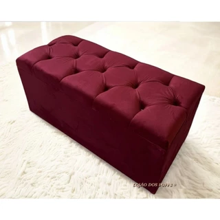 PUFF BAU CAPITONE VELUDO VERMELHO PÉ DE CAMA 90cm PORTA OBJETOS BRINQUEDOS ROUPAS SAPATOS - PROMOÇÃO
