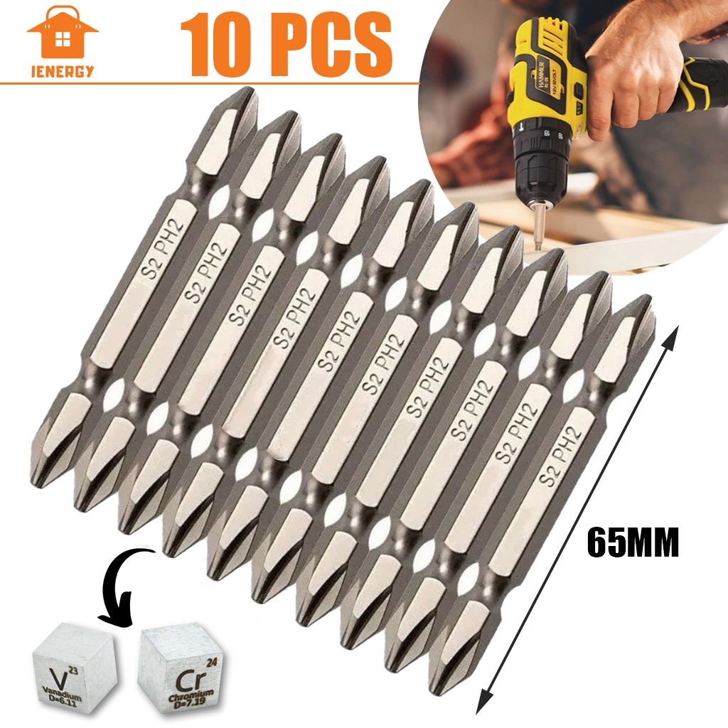 Bits 10 Peças Ponteira Dupla Magnetica Parafusadeira 65mm Ph2