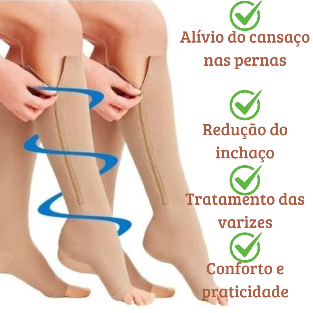 Meia de Compressão 3/4 com Zíper Feminina e Masculina 20 30 mmhg Para ...