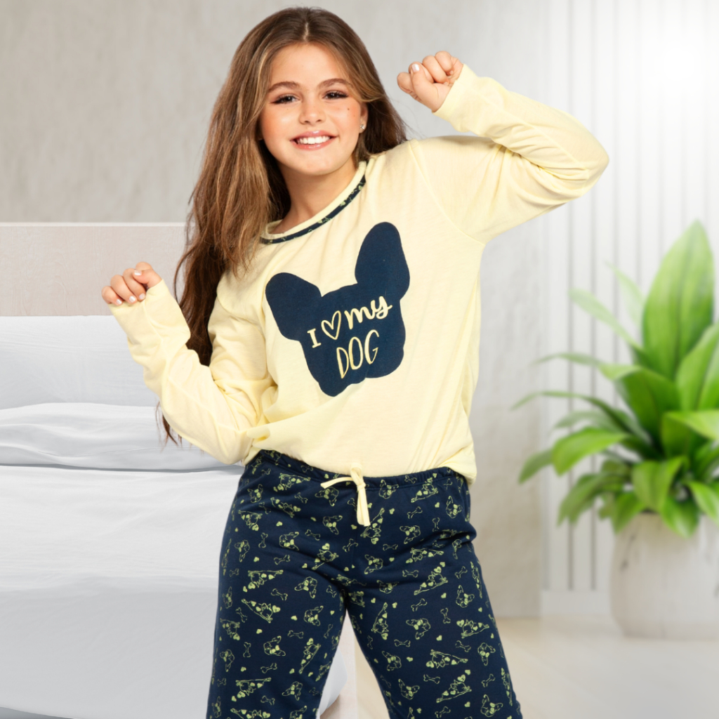 Pijama Infantil para Menina Conjunto Inverno Calça e Blusa de Frio Confort Doguinho em Oferta na Shopee