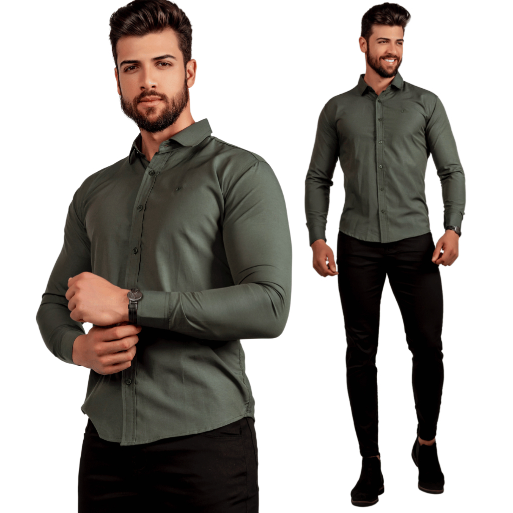Camisa Social Masculino Manga Longa De Botão Algodão Masculino Blusa Premium Casual Básica Lisa Tamanhos P ao GG