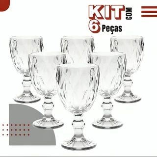 Kit 6 Taças Transparente Para Vinho Luxo Copo Vidro Resistente 320ml