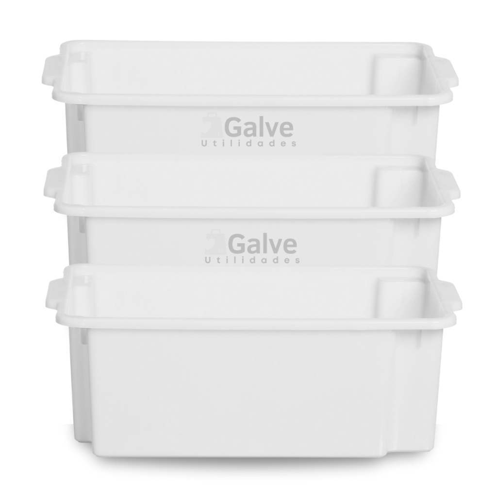 Kit 3 Bandeja Grande 42 litros Caixa Frigorífica Branca Organizadora Multiuso Fechada Alimentos