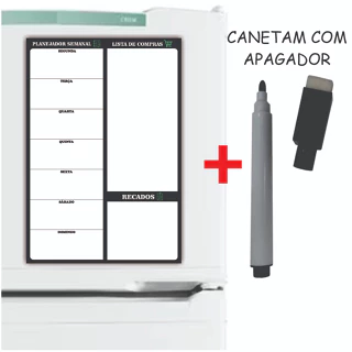 Imã de Geladeira Planner Semanal Magnético com Caneta Escreve e Apaga em Oferta na Shopee