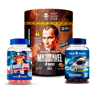 Suplementos Mansão Maromba Toguro - Pré Treino Maquiavel 350g Rende 50 doses - Termogênico 60 caps - Pro Hormonal 60 caps Shark Pro