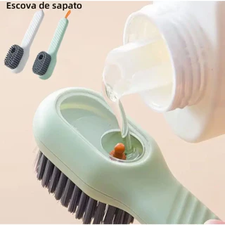 Kit 2 Escova Limpa Tenis Sapato Com Dispenser Reservatório Detergente Tira Pelo Multiuso