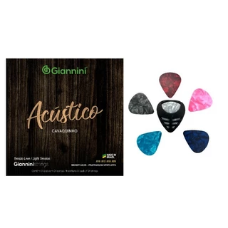 Encordoamento para Cavaquinho Giannini Acústico Bronze 65/35 GESCLA (.010 – .025) Leve + 1 Porta Palhetas + 6 Palhetas 046
