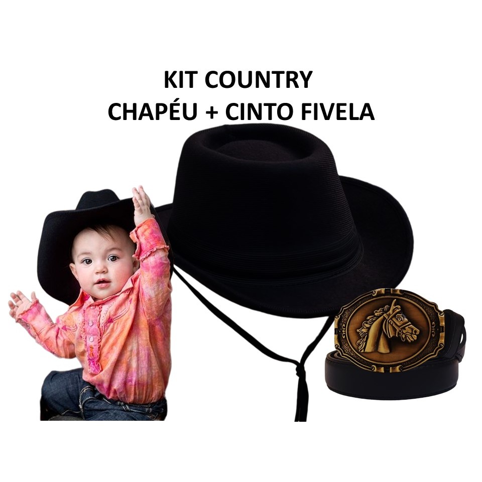 KIT COUNTRY ( CHAPÉU + CINTO )MENINO BEBÊ RODEIO FESTA JUNINA SÃO JOÃO