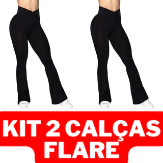 KIT 2 CALÇA LEGGING FLARE BAILARINA PRETA CINTURA ALTA MODELA BUMBUM FEMININA