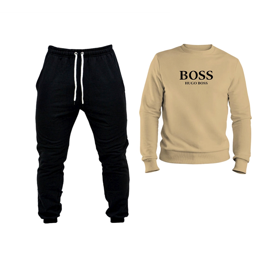 Conjunto moletom unissex blusa de frio sem capuz + calça moletom confortável Boss