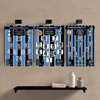 Grêmio Foot-Ball Porto Alegrense Tricampeão da Libertadores 83, 95, 2017, Kit 3 Placas Decorativas MDF