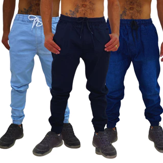 Kit 3 Calças Jeans Masculino Modelo Jogger Com Elastano