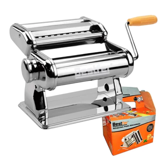 Máquina Macarrão Massa Profissional com Cilindro Removível Inox Manivela 3 Tipos Bestfer BFH1570