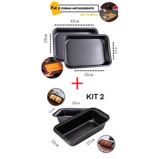 HICALI KIT 4Peças ASSADEIRA ANTIADERENTE retangular aço carbono e forma assadeira de pão caseiro bolo