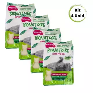 Kit 4un. Areia Sanitária Higiênica Para Gatos Wisecat Biodegradável de Mandioca Anti Odor 2Kg