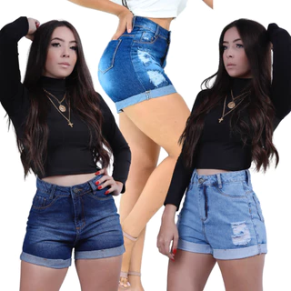 Short mom Jeans Feminino Bermuda Feminina Shortinho Curto Blogueira Shorte Solto Cós Alto
