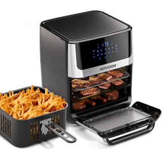 Fritadeira Elétrica Digital Novoon 12L 1700W 4 em 1 - Frita sem Óleo, Assa, Reaquece e Desidrata. Air Fryer 12 Litros Silenciosa Prepara Batata Frita, Frango, Carne, Peixe, Pão de Queijo e Mais