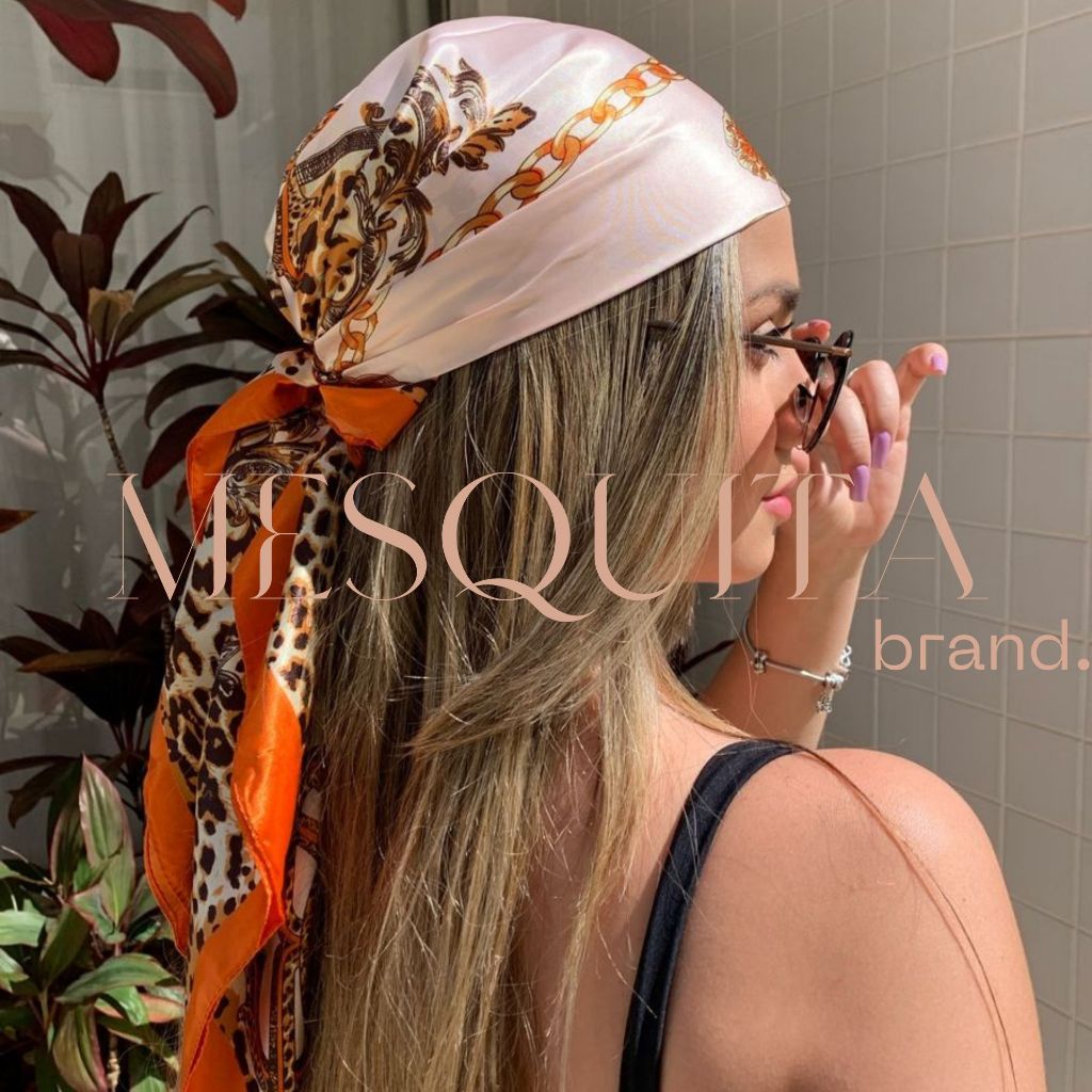 Lenço Cetim Cabeça Bandana Encharpe Feminino Tamanho Grande 90x90 ...