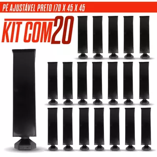 Kit 2/4/6/10/20 Pé para moveis Regulável Pés de Armário Cozinha de 17cm até 20cm Quadrado Preto