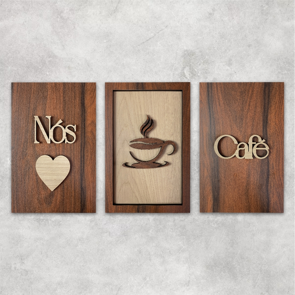 Imagem do produto Kit 3 Quadros Cantinho Do Café Mdf 22cm Alto Relevo 3d Plaquinha Quadrinho Café Decoração De Cozinha 1