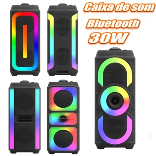 Caixa de som Bluetooth premium 30W Com Led RGB colorido FM USB TWS