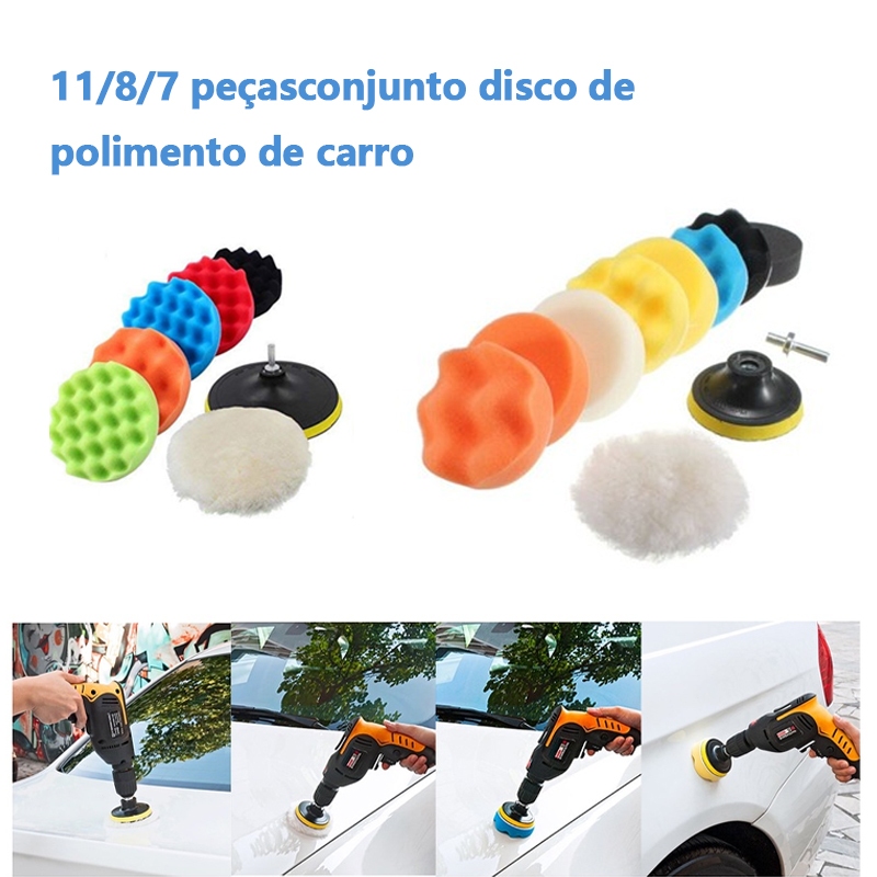 Esponja De Polimento De Carro De 3 Polegadas 7/8/11Pcs/Conjunto De Almofadas Cera Para Polidor Kit Roda De Lã Adaptador Remove Arranhões