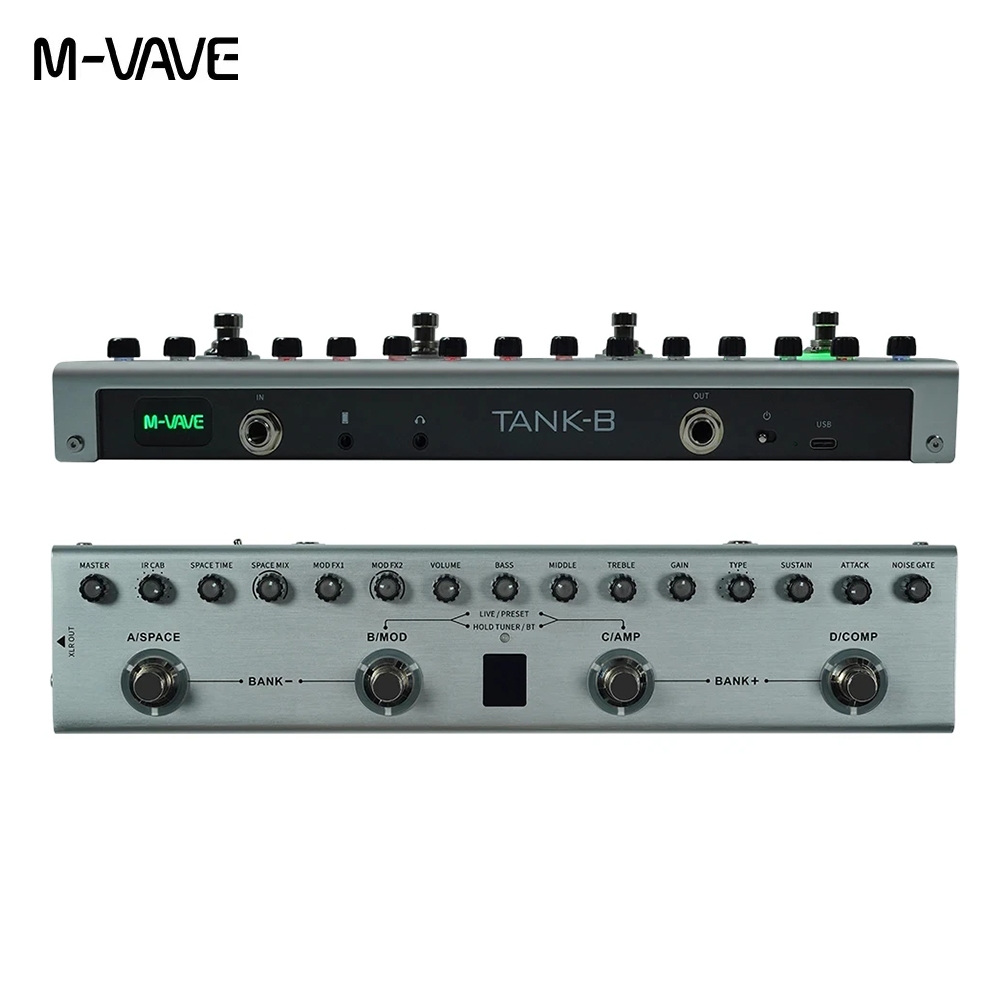 Pedal M-VAVE Tank-B BASS Recarregável 36 predefinições 9 slots de pré-amplificador 8 slots de cabine de infravermelho 3 efeitos de modulação/atraso/reverberação