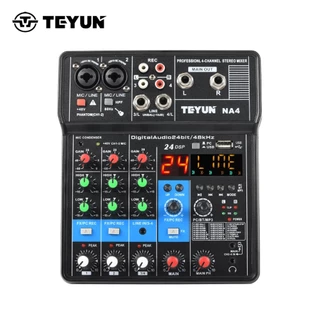 Console de mixagem de som profissional de 4 canais da TEYUN Mini Mixer de Áudio Placa de Som Entrada de Computador 48v Alimentação USB Gravação de Computador NA4