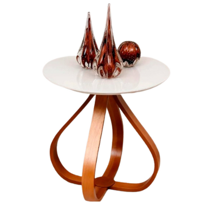 Mesa de Canto Lateral Sala Redonda com Tampo de Vidro 50 Centímetros