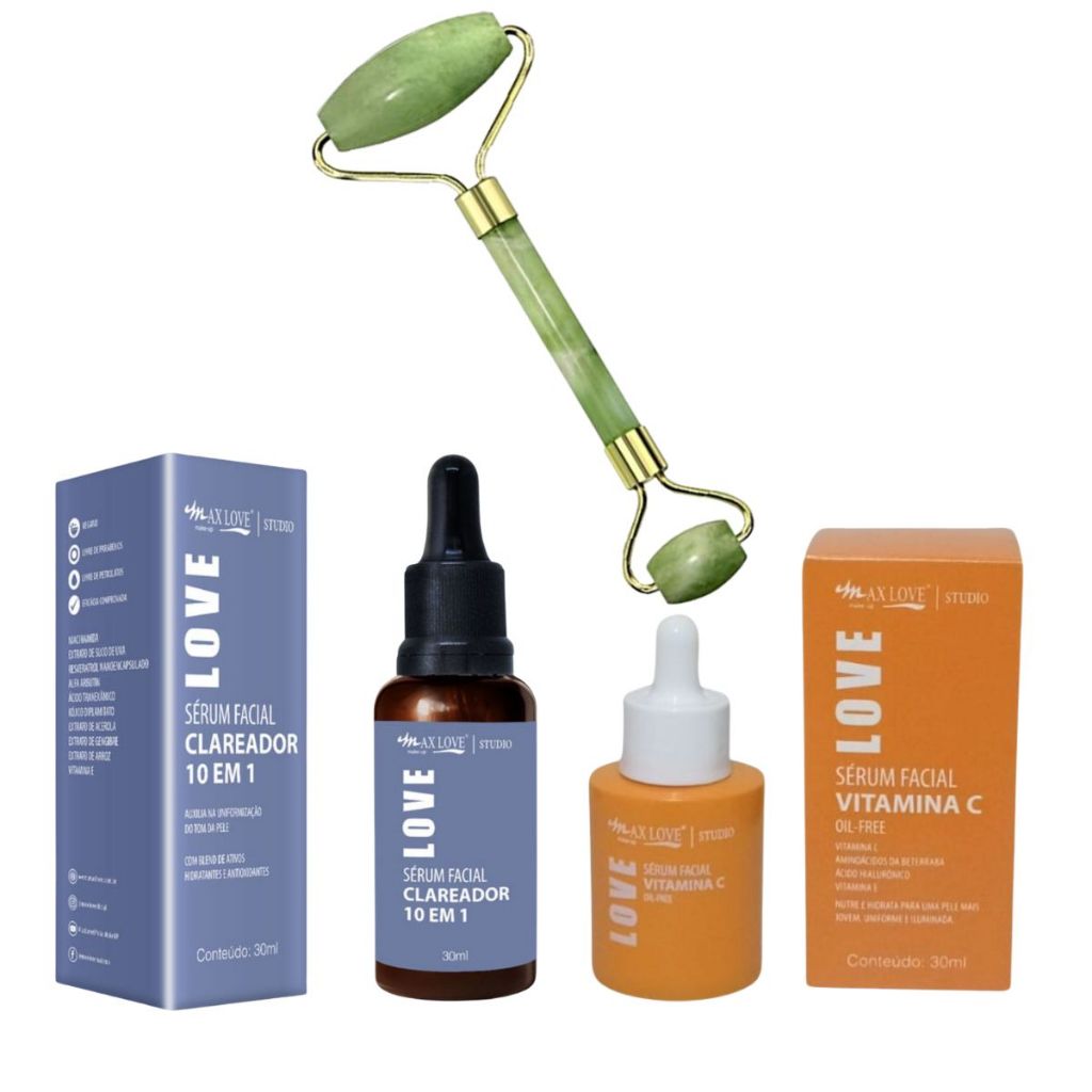 Kit Sérum Facial Clareador 10x1 Vitamina C Max Love + Rolo de pedra de ...