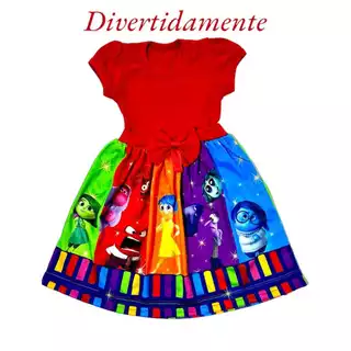Vestido Festa Manga Curta Personagem Infantil menina Divertidamente