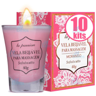 10 VELA BEIJÁVEL MORANGO SOFISTICATTO COSMÉTICOS MASSAGEM CORPORAL