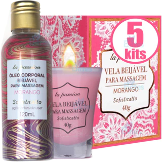 5 KIT SENSUAL MORANGO SOFISTICATTO COSMÉTICOS VELA E ÓLEO