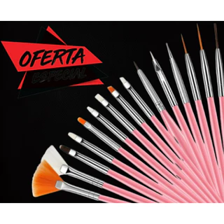 kit 15 pincel de unha de gel acrigel pinceis de acabamento manicure kit iniciante unhas em Oferta na Shopee