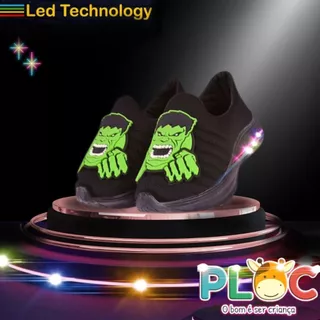 Tênis Led Infantil PLOC LED08 - HULK Menino Meia Calce Fácil Leve Flexível Confortável Anatômico em Oferta na Shopee