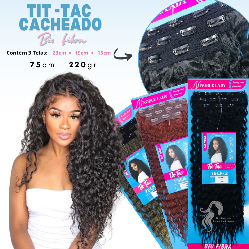 Cabelo Aplique Tic Tac Cacheado Bio Fibra 75cm | Shopee Brasil