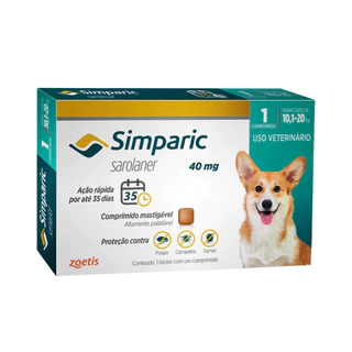 Antipulgas para Cães Simparic 40 mg 10,1 a 20 kg - 1 Comprimido