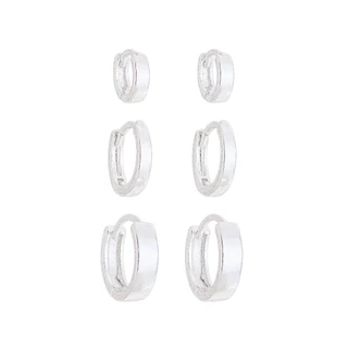 Trio De Brincos De Argolas Prata 925 Articulada Lisa