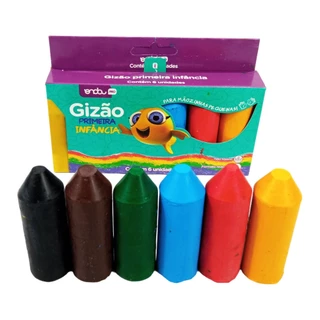Giz de Cera Gizao Meu Primeiro Giz 6 Cores Grosso Onda