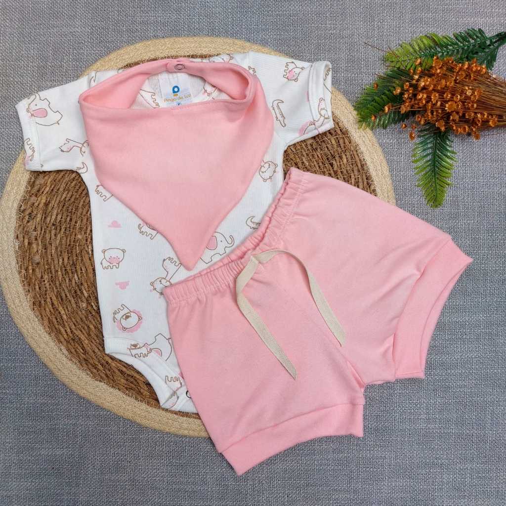 Conjunto de Bebê Menina Body Babador e Short Minimalista Malha Algodão ...