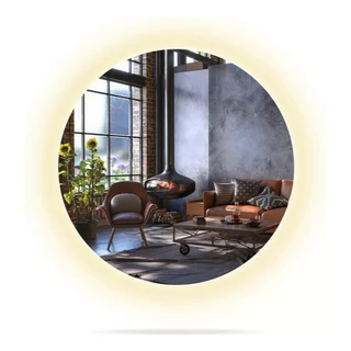 Espelho Redondo 80x80cm Decorativo Banheiro Quarto Com Suporte e LED