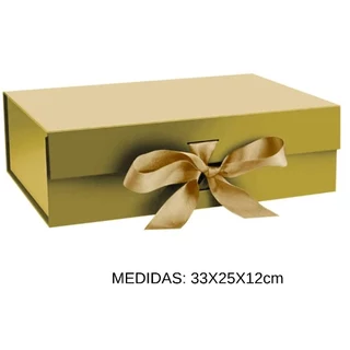 Caixa rígida dobrável M com fecho magnético e fita de cetim para presente cor dourada - 1 unidade