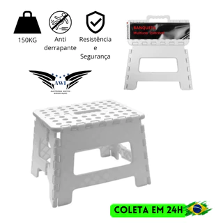 Banqueta Dobrável 150kg Banquinho Retrátil Multiuso Antiderrapante de Plástico Resistente Limpeza