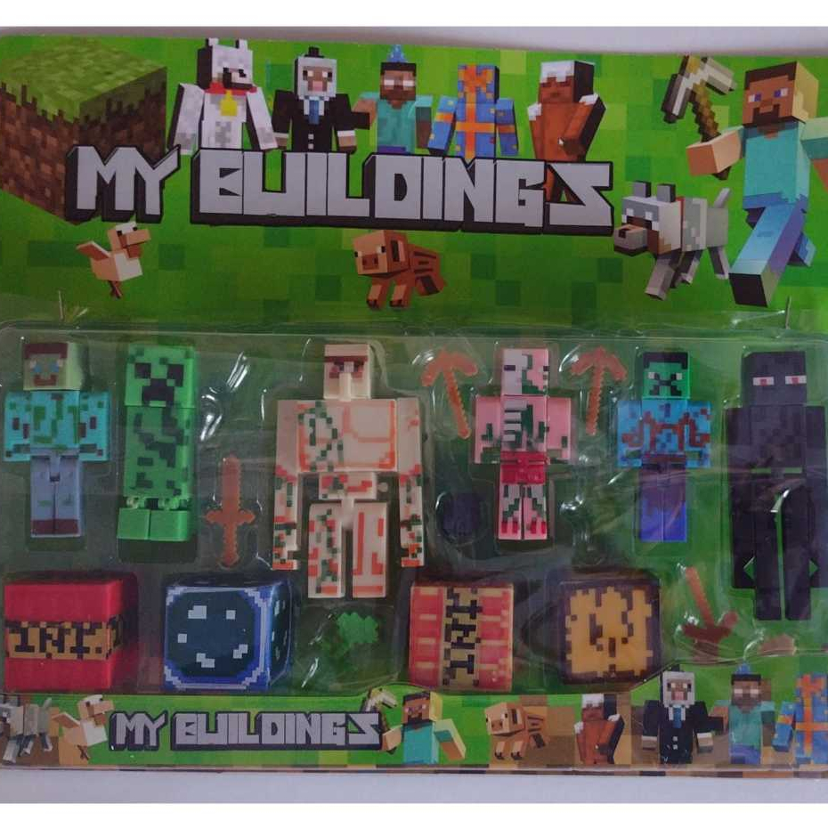 Kit Brinquedos Minecraft 6 personagens + 4 Blocos
